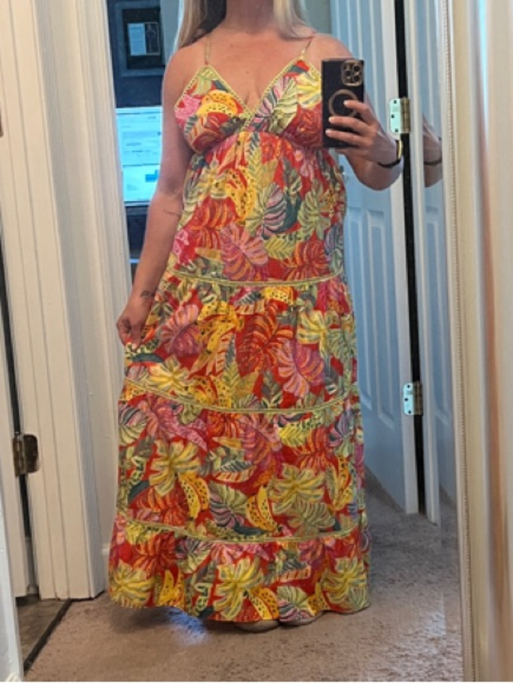 Vici Tropical Leaf Print Maxi Dress in Yellow & Pink